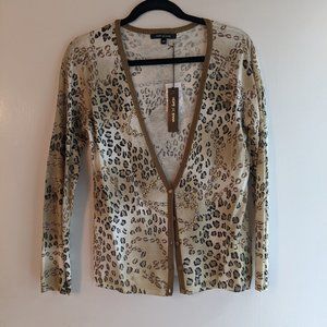 NWT  Hope + Emma  Cardigan in Animal Print with beading detail/ 5 buttons  PM